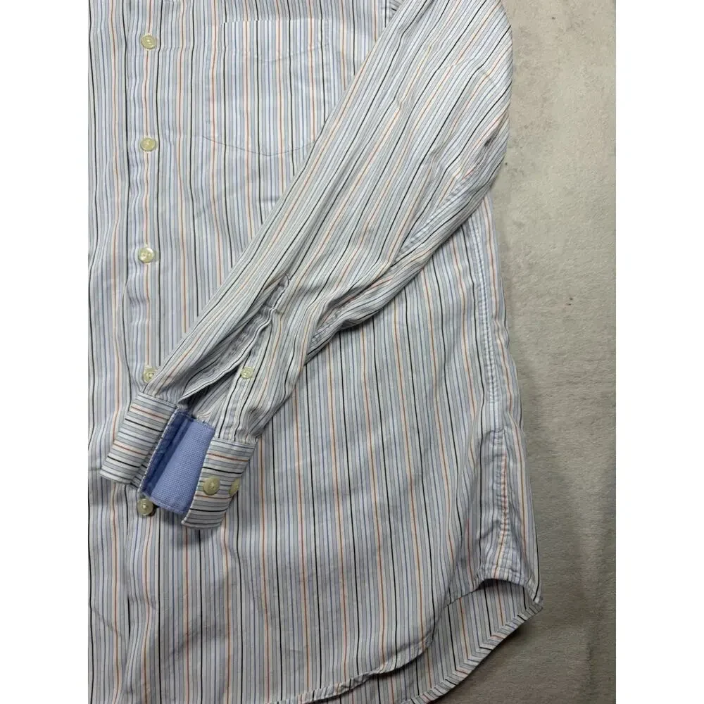 Banana Republic Men’s M 15-15.5 Fitted Dress Shirt Blue Orange Stripe Long Sleev